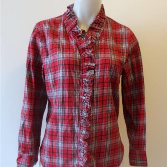 Womens Isabel Etoile Marant Red Black Ruffled Plaid Button-Up Shirt 42 US/10 * - Picture 1 of 6
